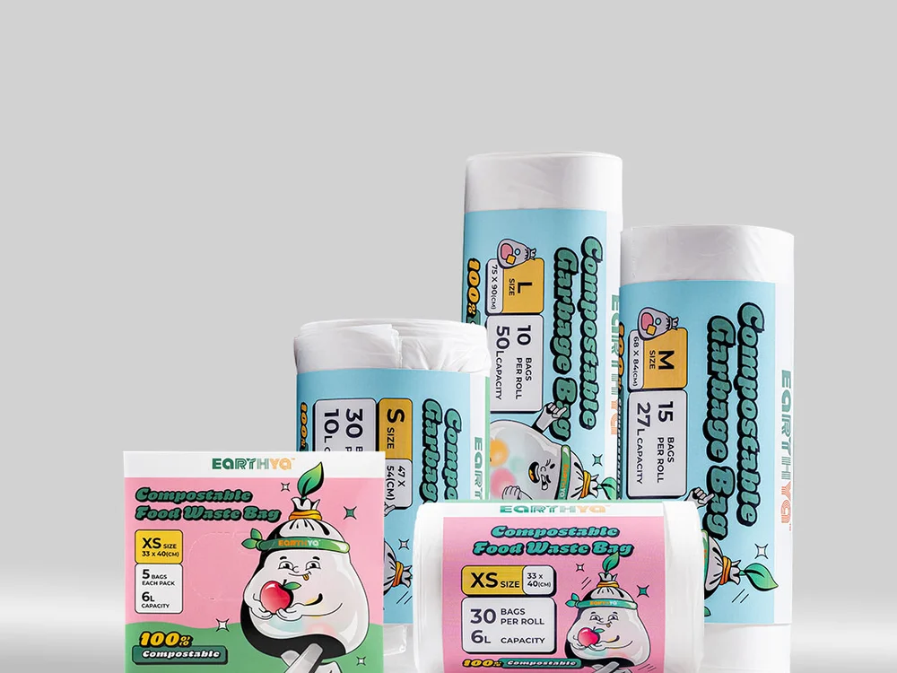 Earthya™ compostable garbage bag and food waste bag product range