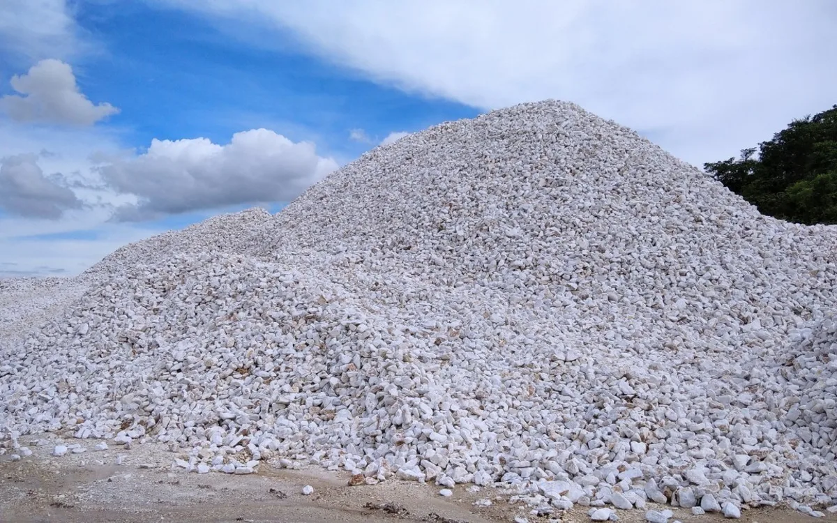 Ground calcium carbonate stockpile at a mineral processing site
